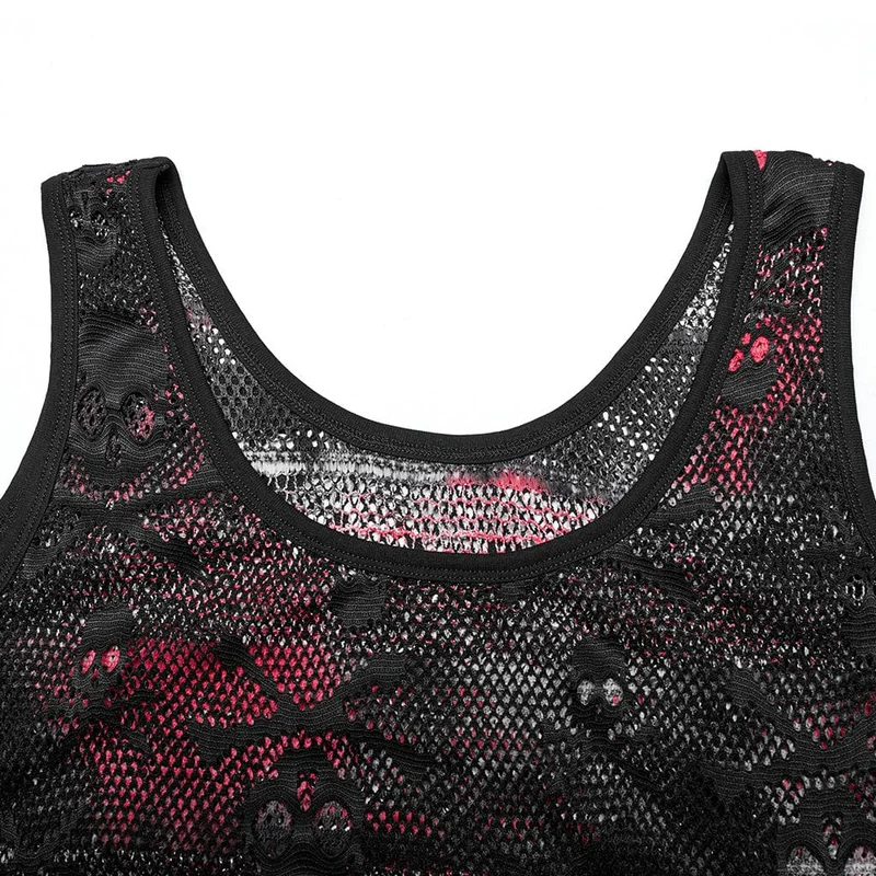 Damen Punk Skull Mesh Tank Top mit Ärmeln