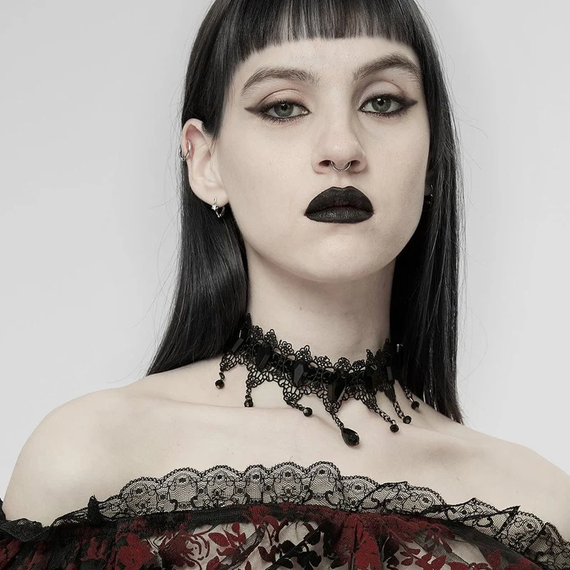 Gotischer Perlen-Spitzen-Choker für Damen