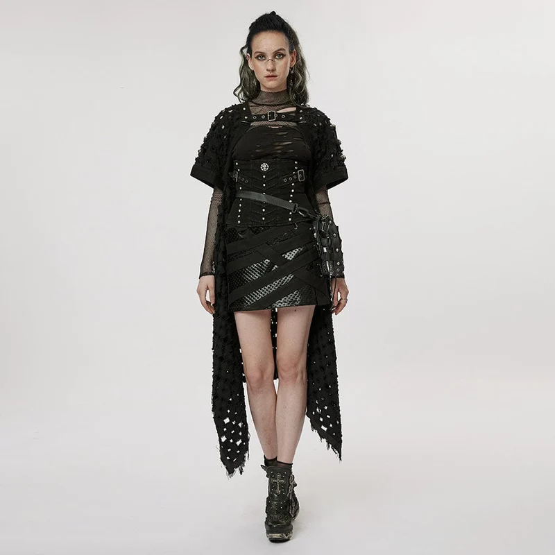 Damen Punk Ripped Buckle Cardigan