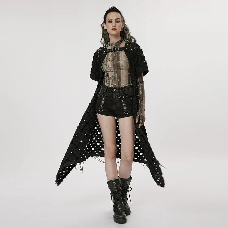 Damen Punk Ripped Buckle Cardigan