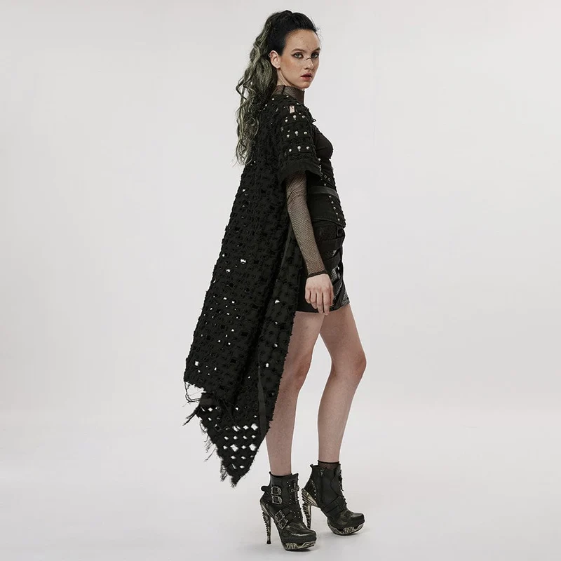 Damen Punk Ripped Buckle Cardigan