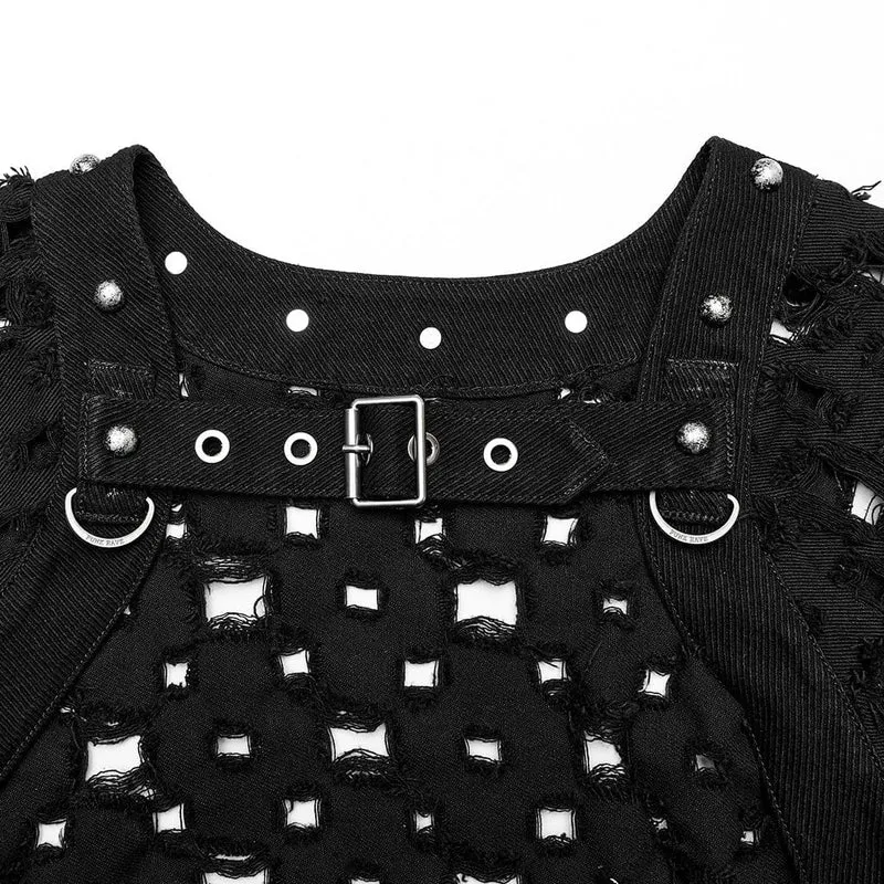 Damen Punk Ripped Buckle Cardigan