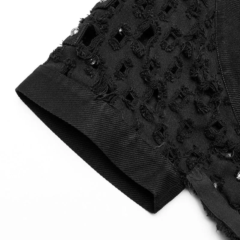 Damen Punk Ripped Buckle Cardigan