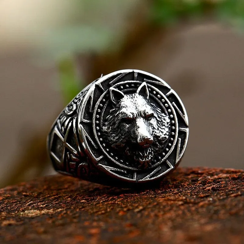 Herren Punk Wolf Totem Ring