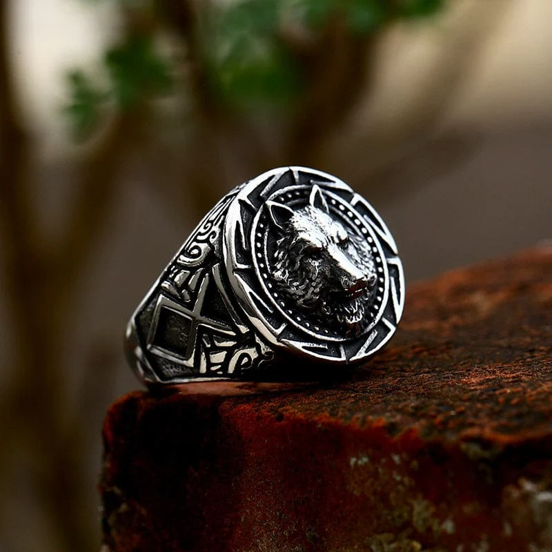 Herren Punk Wolf Totem Ring
