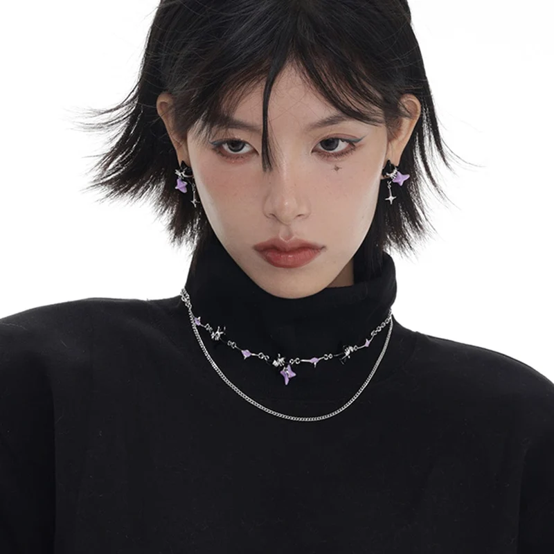 Damen Grunge Double Color Star Layered Halskette