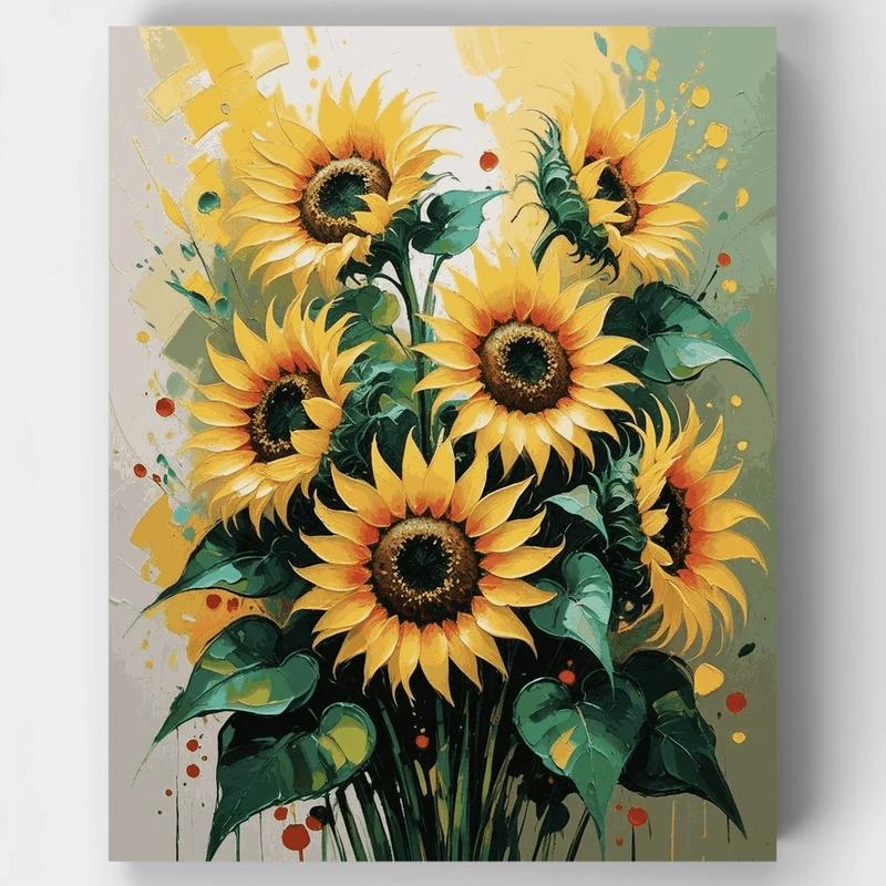 Sunflower Bouquet Splatter Art - Paint by Numbers Kit