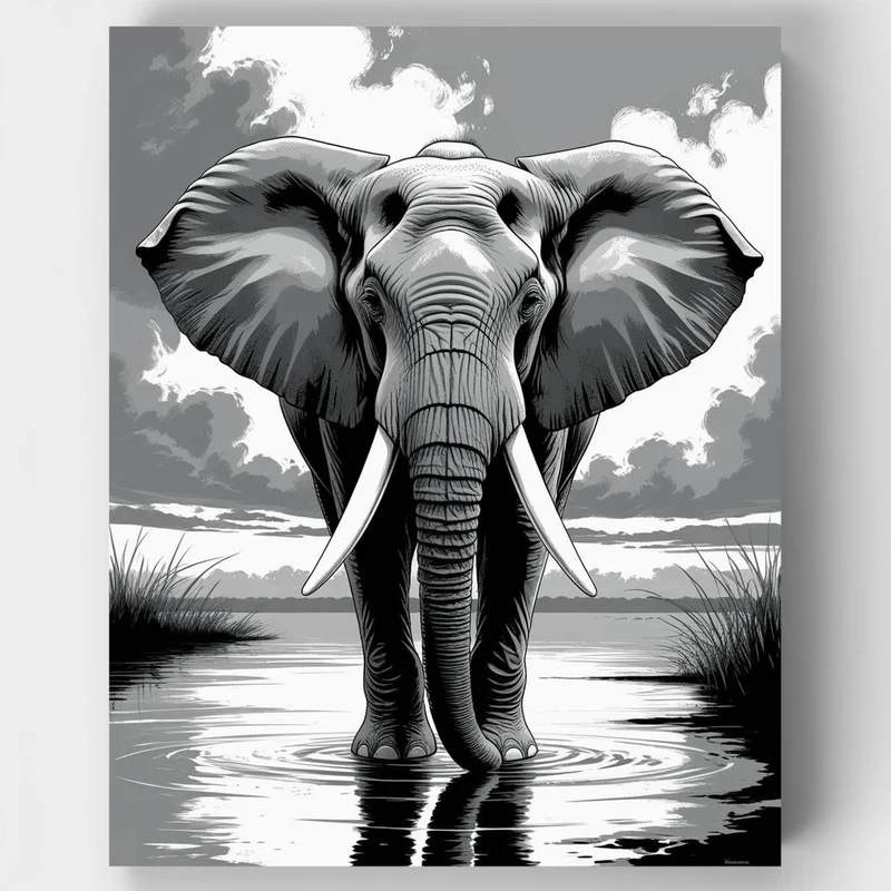 Majestic Elephant at the Watering Hole - Paint by Numbers Kit