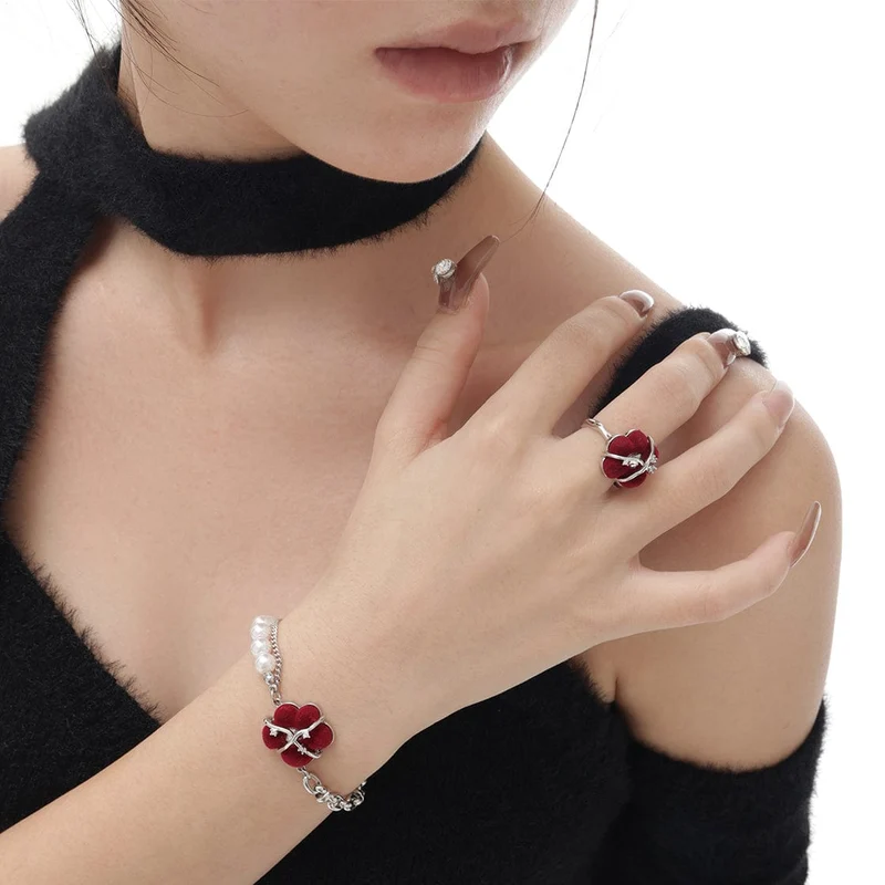 Damen Grunge Beflockung Blumenring