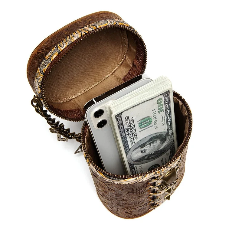 Unisex Steampunk Totenkopf geprägte Bucket Bag mit Kette