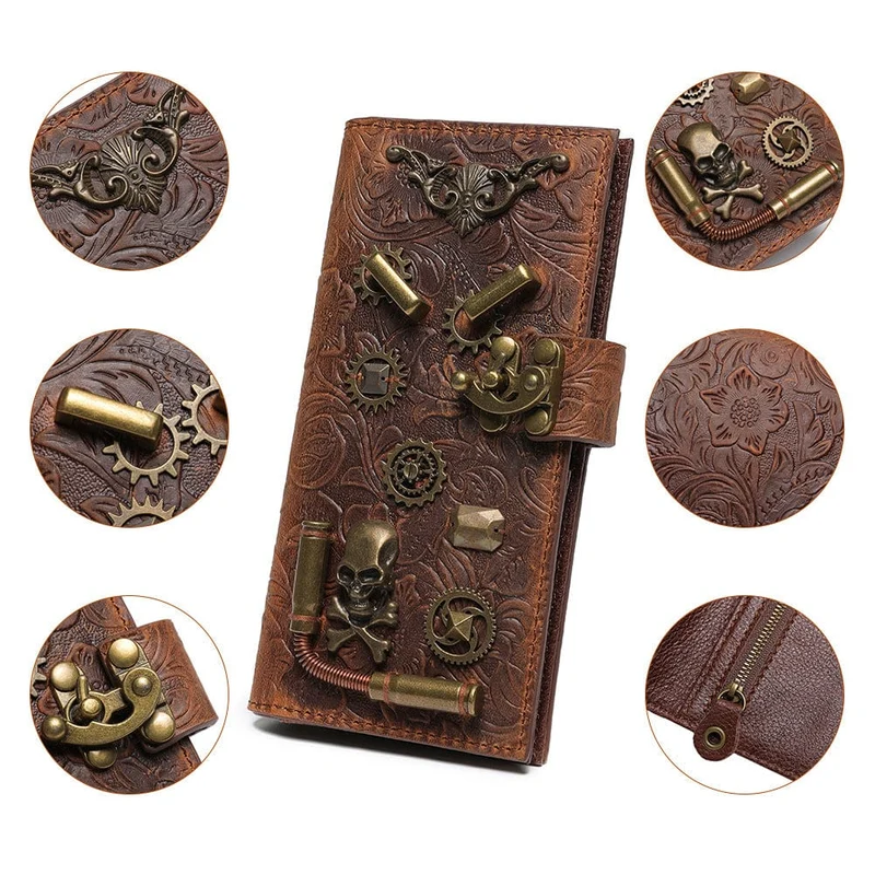 Unisex Steampunk Gear Schädel geprägte Geldbörse