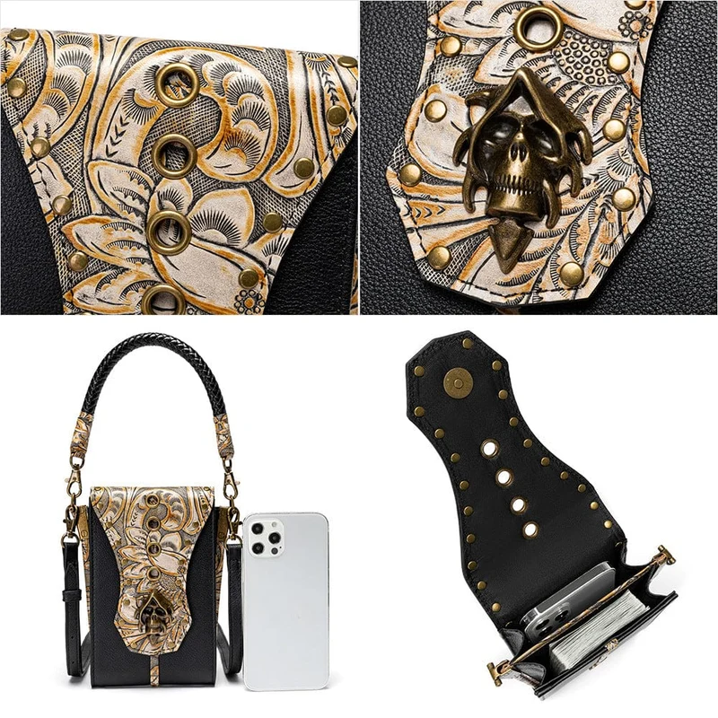 Mini-Tasche mit Steampunk-Schädelprägung für Damen