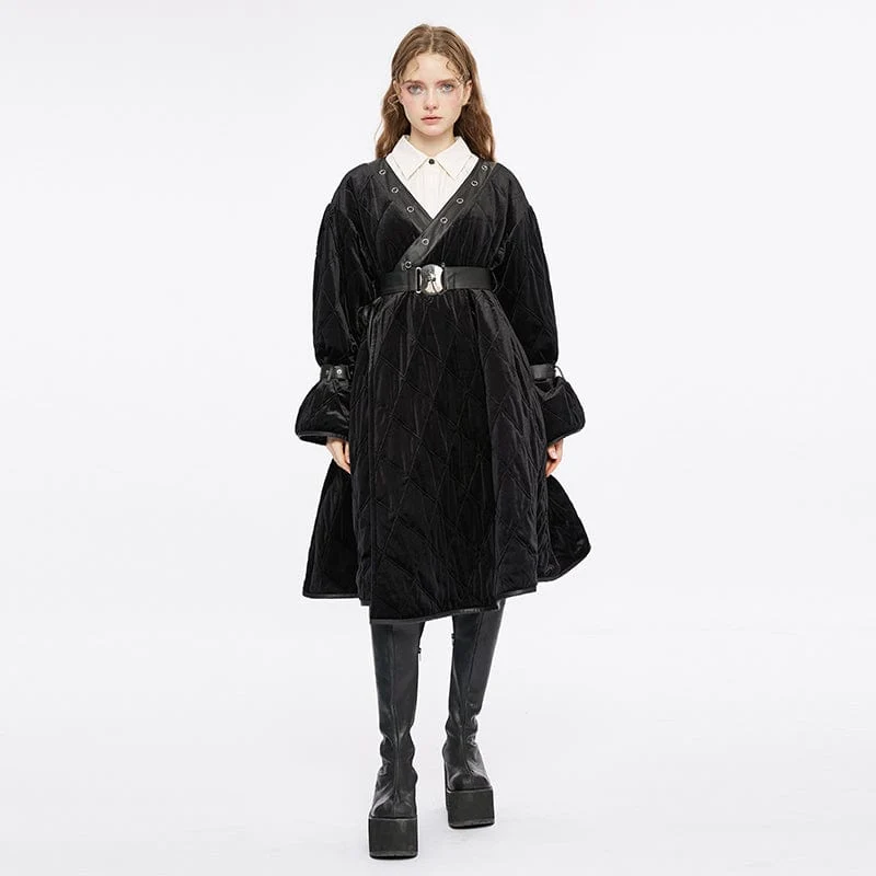 Gothic-Tauchmantel für Damen mit abnehmbarer Kapuze und Gürtel
