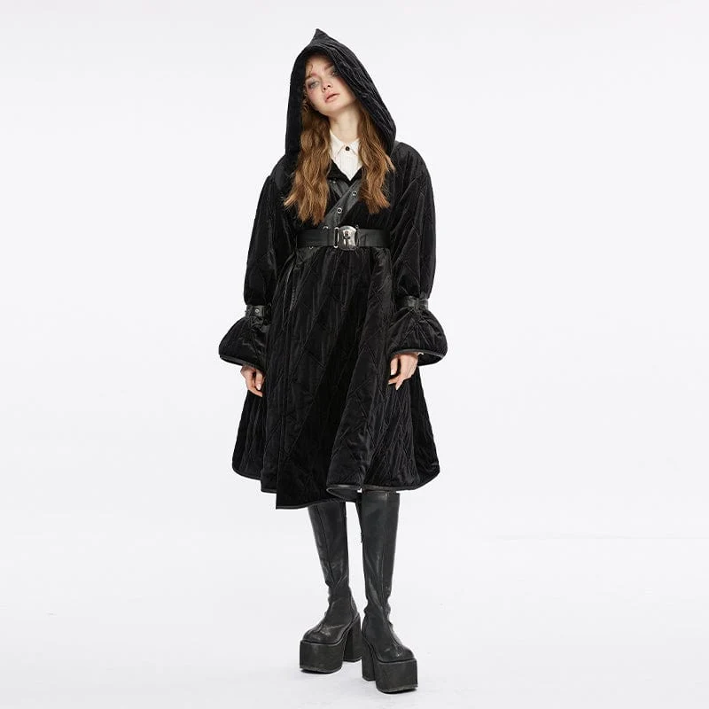 Gothic-Tauchmantel für Damen mit abnehmbarer Kapuze und Gürtel