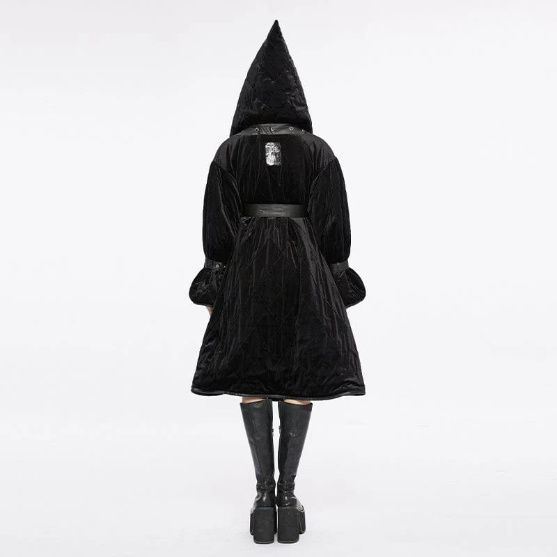 Gothic-Tauchmantel für Damen mit abnehmbarer Kapuze und Gürtel