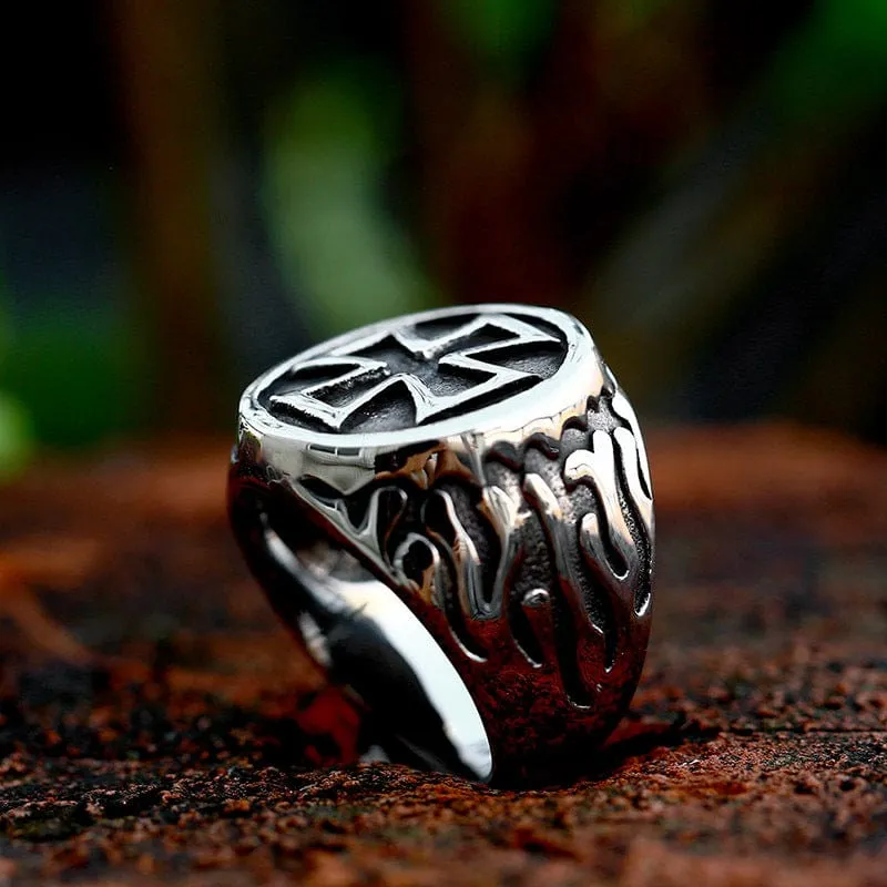 Herren Punk Cross Flame Ring
