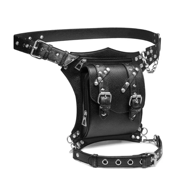 Steampunk Gürteltasche aus Kunstleder mit genagelter Schnalle für Herren