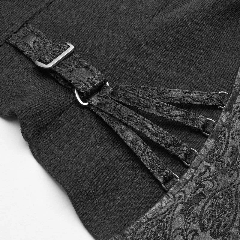 Damen Goth Front Zipper Schnürung Jacquard Weste