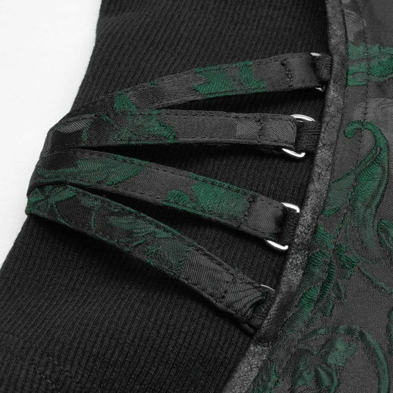 Damen Goth Front Zipper Schnürung Jacquard Weste