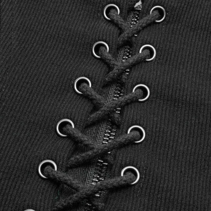 Damen Goth Front Zipper Schnürung Jacquard Weste