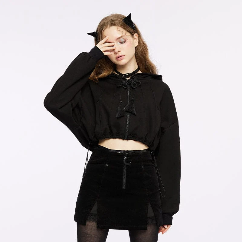 Damen Punk Tassels Knot Kordelzugjacke mit Hexenkapuze