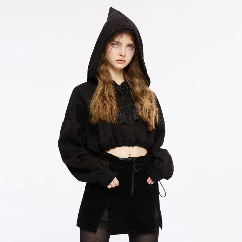 Damen Punk Tassels Knot Kordelzugjacke mit Hexenkapuze