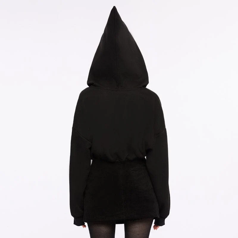 Damen Punk Tassels Knot Kordelzugjacke mit Hexenkapuze