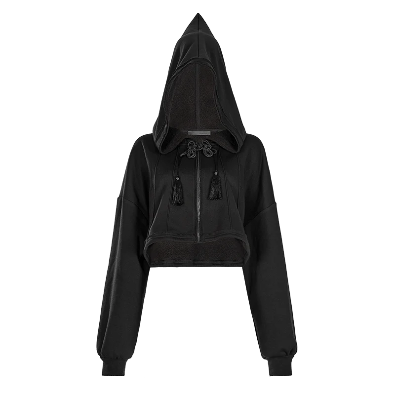 Damen Punk Tassels Knot Kordelzugjacke mit Hexenkapuze