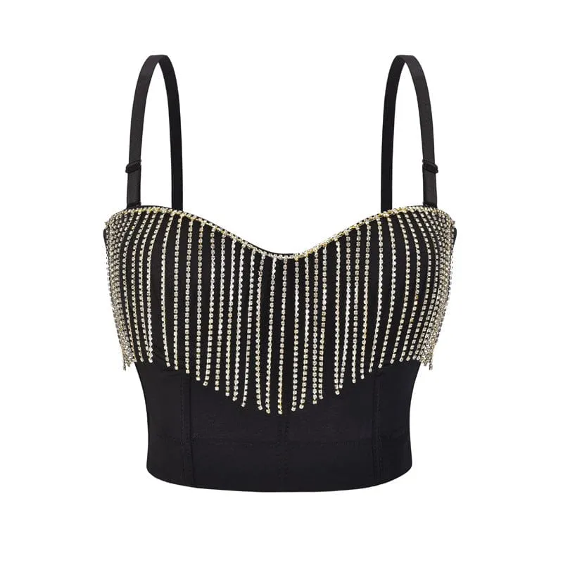 Damen Gothic Strass Quasten Bustier