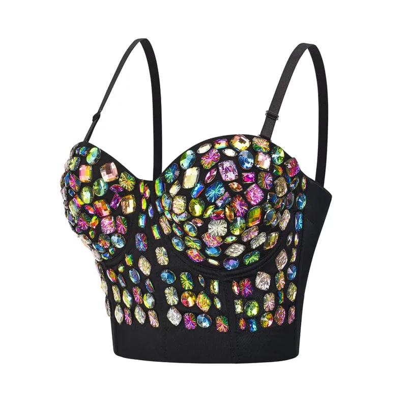 Gotisches, buntes, perlenbesetztes Bustier für Damen