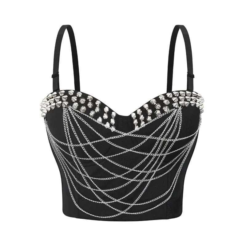 Damen Gothic Nieten Ketten Bustier