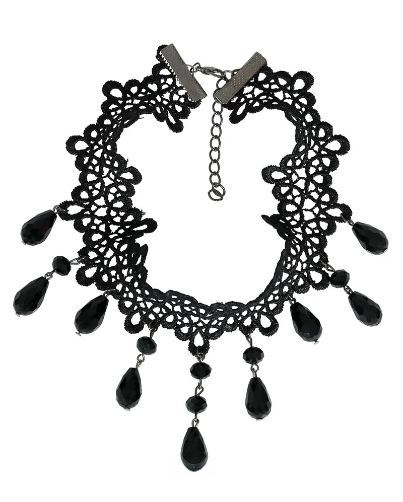 Gothic Barock Halskette mit schwarzen Schmucksteinen