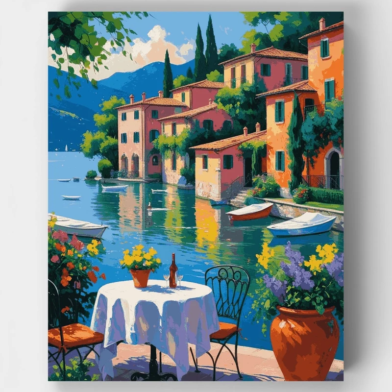 Mediterranean Waterfront Terrace - Paint by Numbers Kit