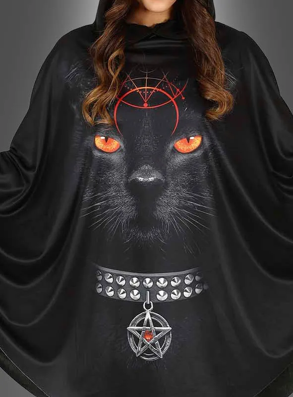 Poncho schwarze Katze mit Kapuze