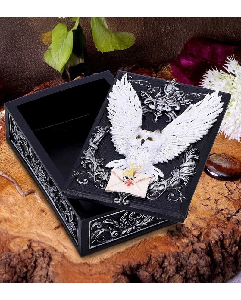 Schwarze Schmuckbox mit geheimnisvoller Eule 18cm