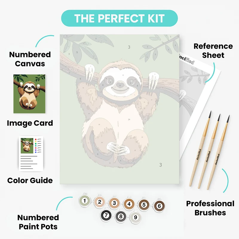 Happy Hanging Sloth - Paint by Numbers Kit
