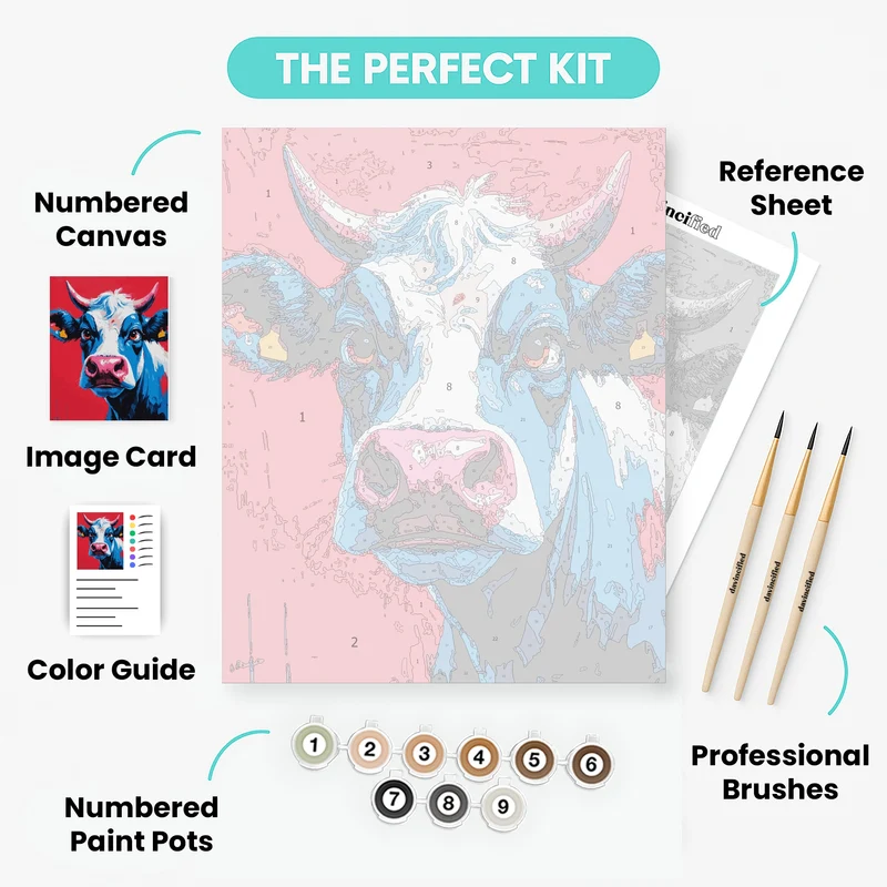 Moody Blue Cow on Red - Paint by Numbers Kit
