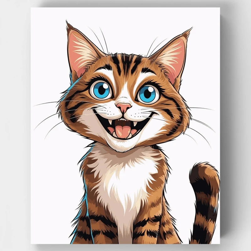 Grinning Tabby Cat with Blue Eyes - Paint by Numbers Kit
