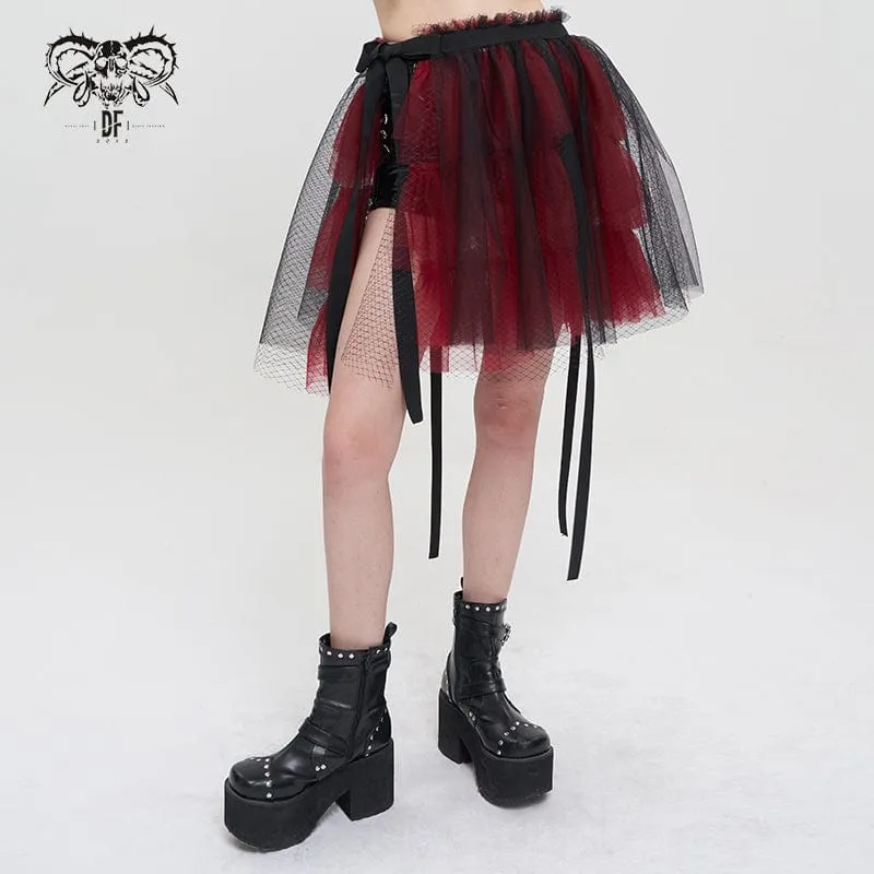 Damen-Lolita-Riemchen-Layer-Mesh-Rock