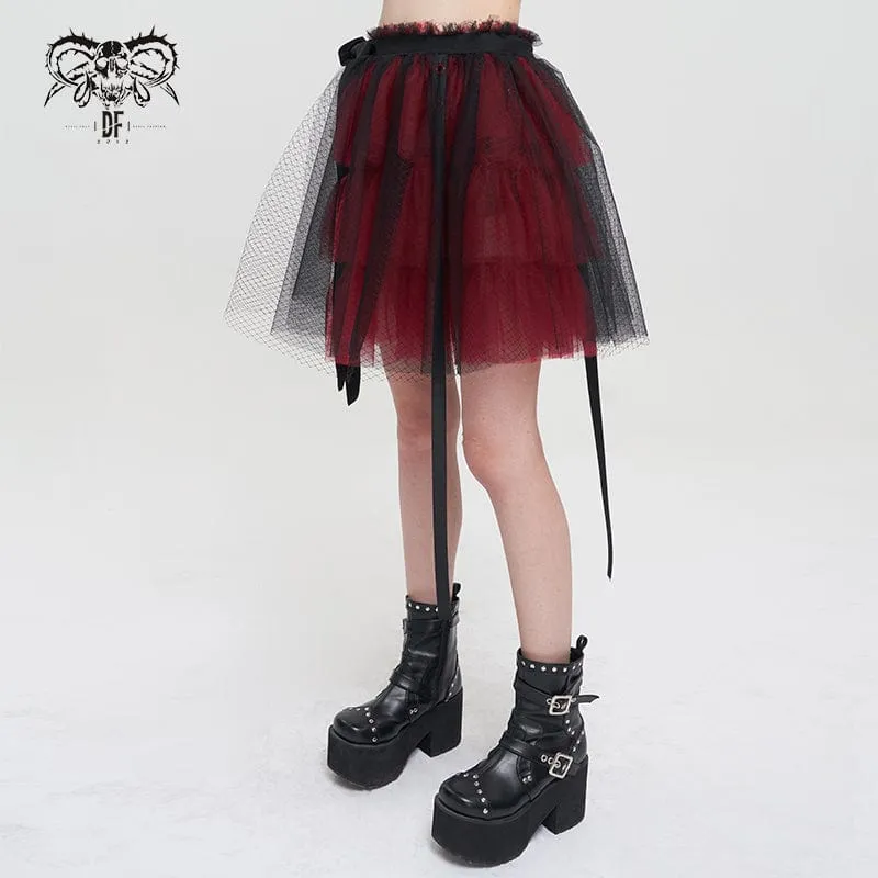 Damen-Lolita-Riemchen-Layer-Mesh-Rock