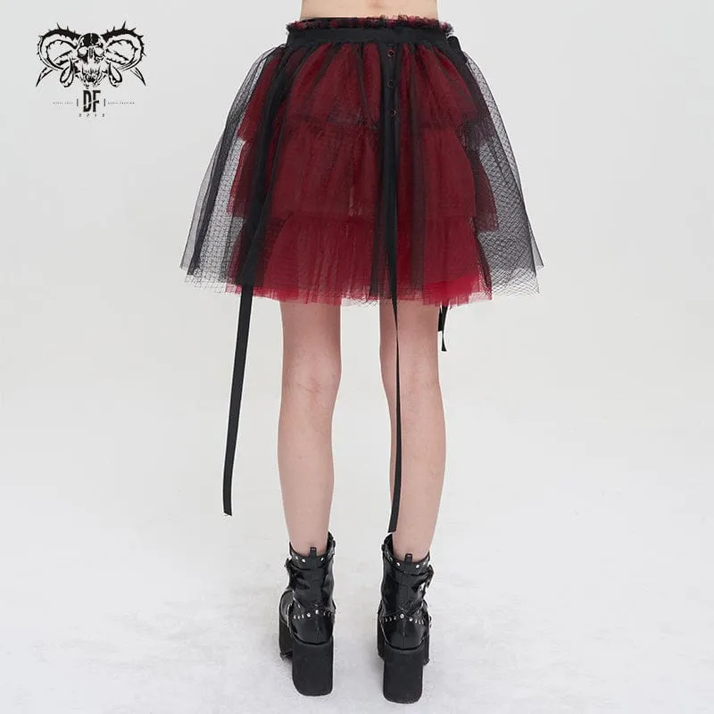 Damen-Lolita-Riemchen-Layer-Mesh-Rock