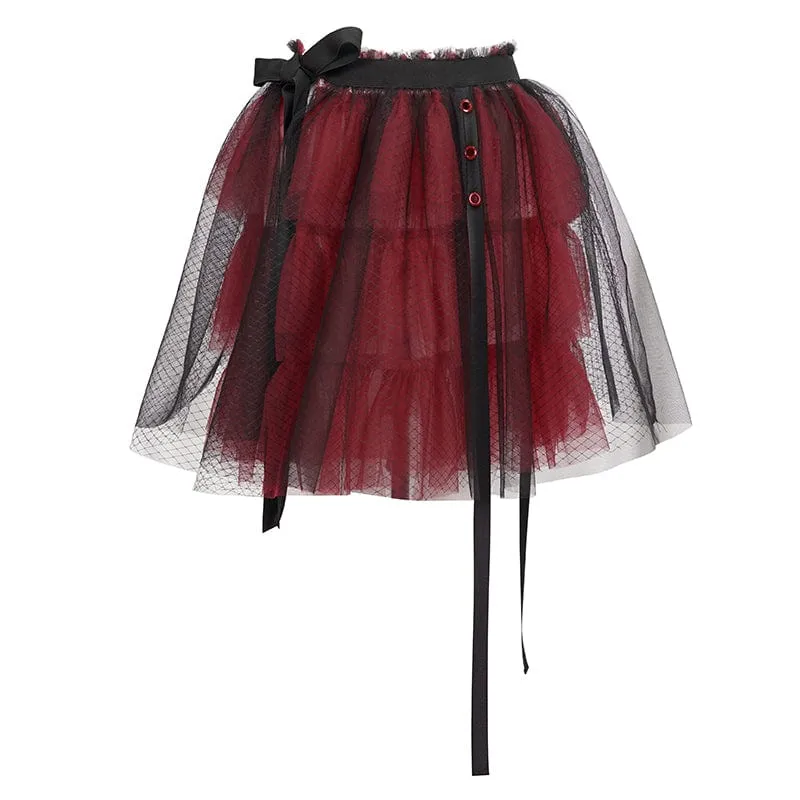 Damen-Lolita-Riemchen-Layer-Mesh-Rock