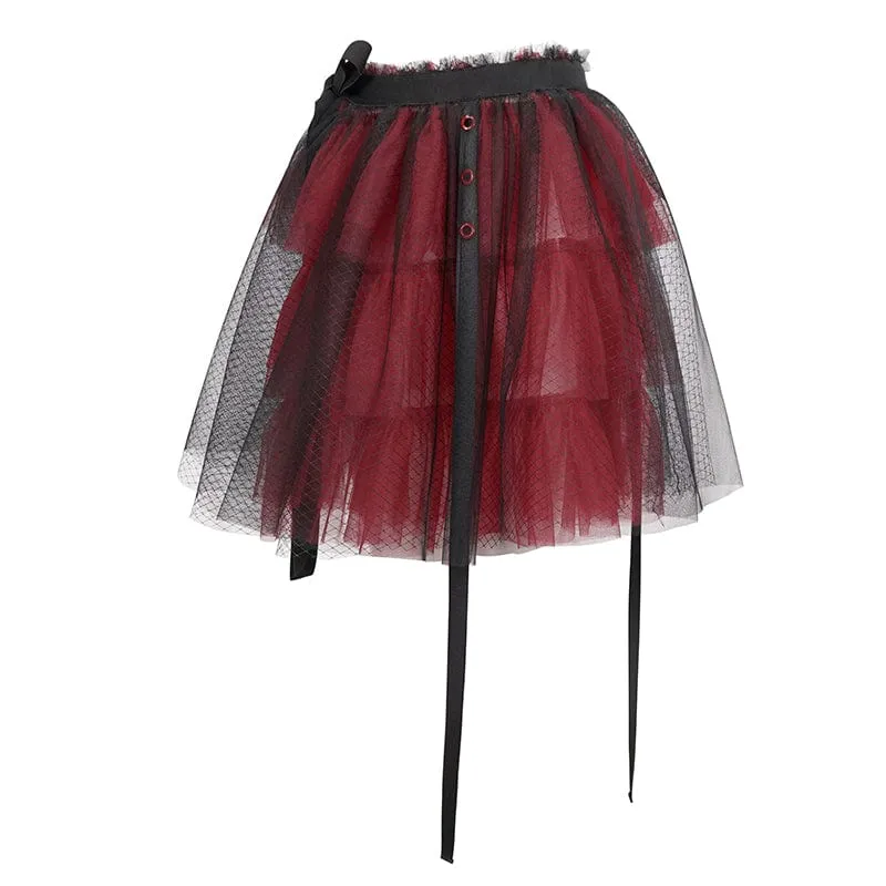 Damen-Lolita-Riemchen-Layer-Mesh-Rock