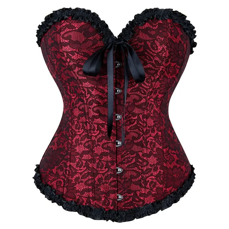 Gothic Vollbrustkorsett mit Rüschen und floraler Spitze für Damen