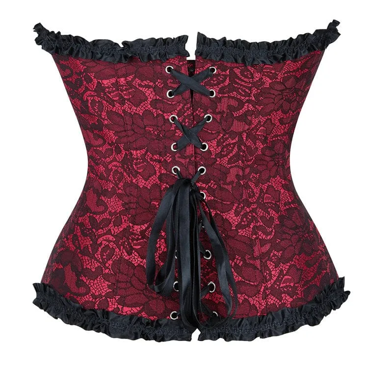 Gothic Vollbrustkorsett mit Rüschen und floraler Spitze für Damen