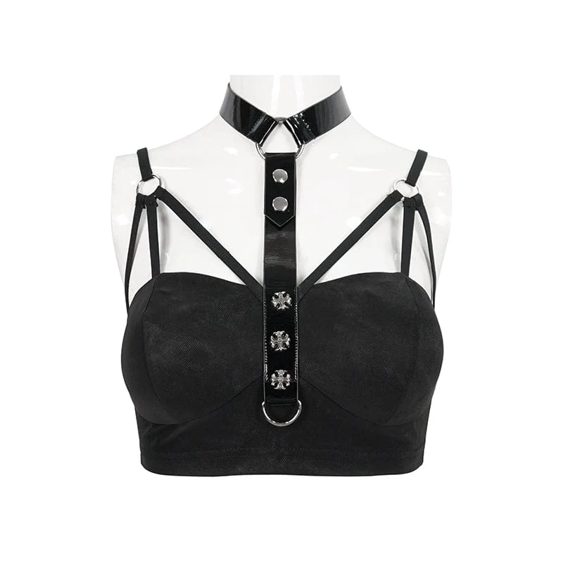 Damen Punk Faux Lackleder Splice Halfter Bustier