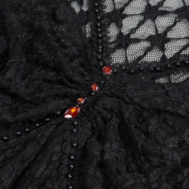 Damen-Punk-Perlen-Sheer-Mesh-Shirt