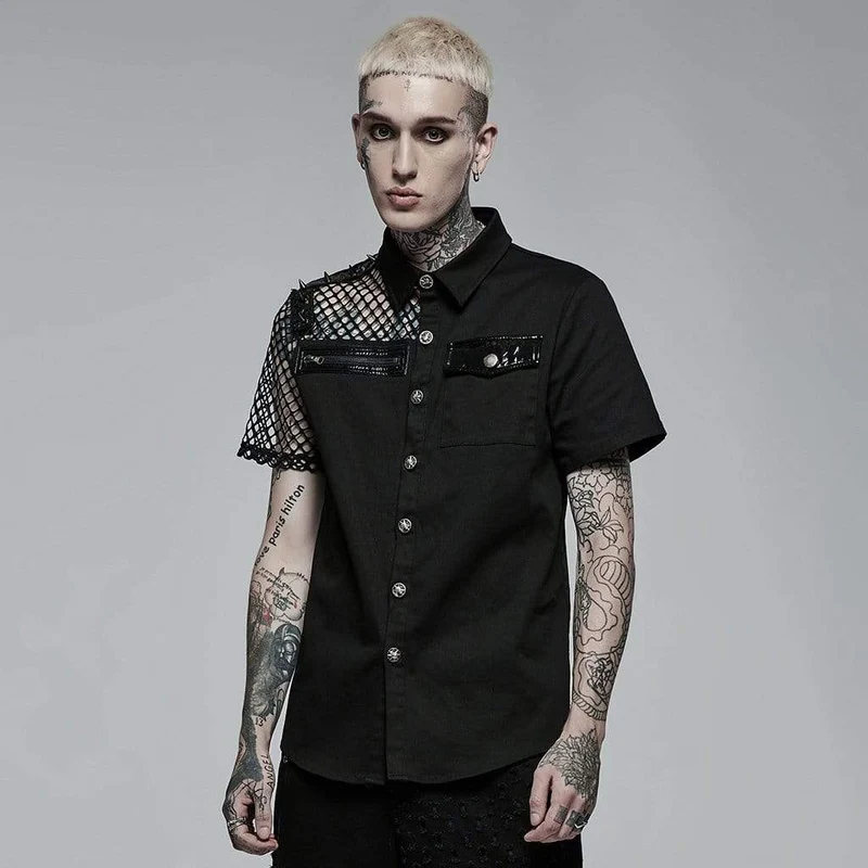 Herren Punk Rivet Splice Netzhemd