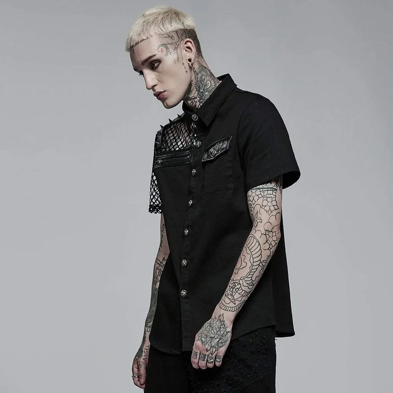 Herren Punk Rivet Splice Netzhemd