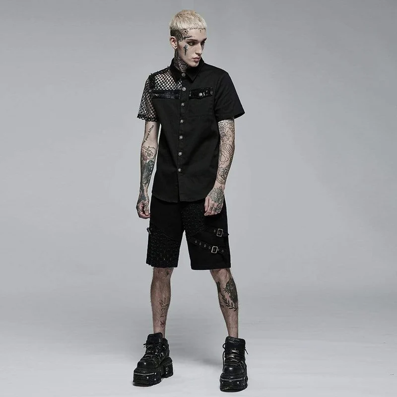 Herren Punk Rivet Splice Netzhemd
